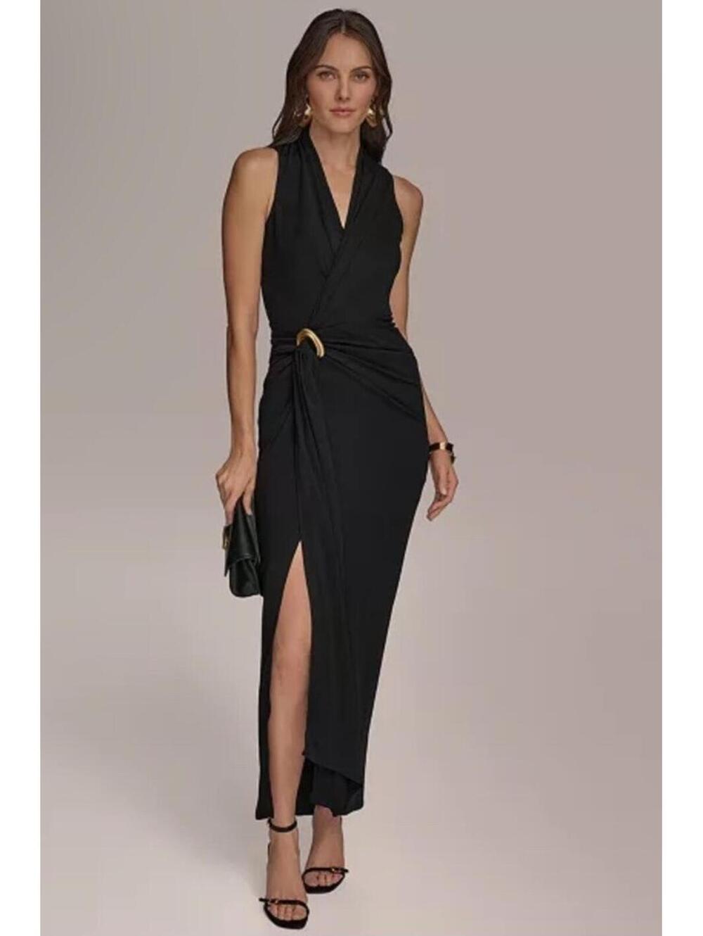 New Donna Karan New York Belt Detail Sheath Maxi Dress In Black Sz 10 $229